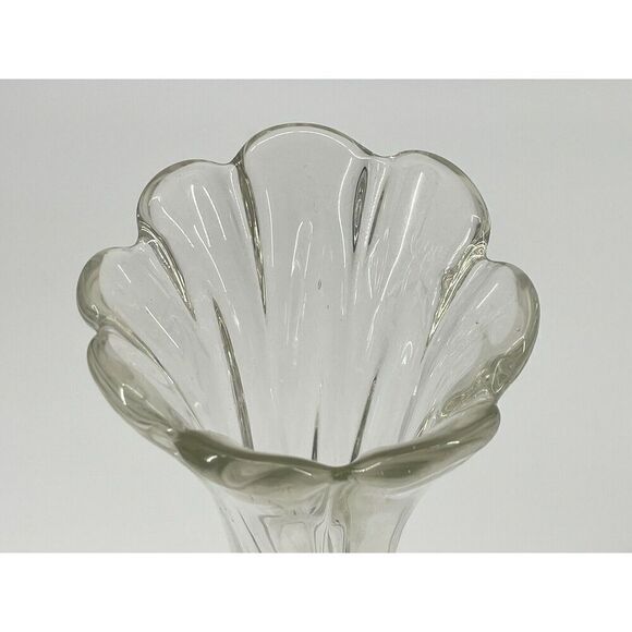 Vintage Clear Glass Swung Stretch Twist Vase Ruffle Top 11.5” Mid Century MCM - Picture 2 of 6